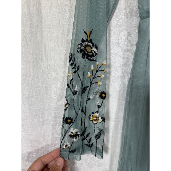 Xhilaration Midi Dress Small Green Embroidered Sheer Fairy Cottagecore Whimsy - Picture 3 of 12